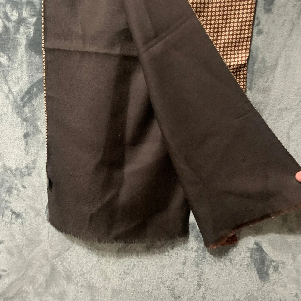 Scarf Mens Silk Wool Double Sided Brown Geometric Medallion Italy Quiet Luxury